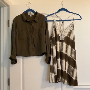 Two piece spaghetti string dress with cute shirt cover-up